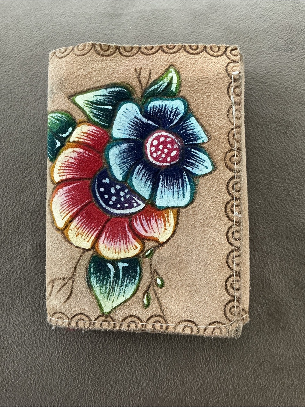 Hand Tooled and Painted Leather Wallet From Costa Maya Mexico🇺🇸